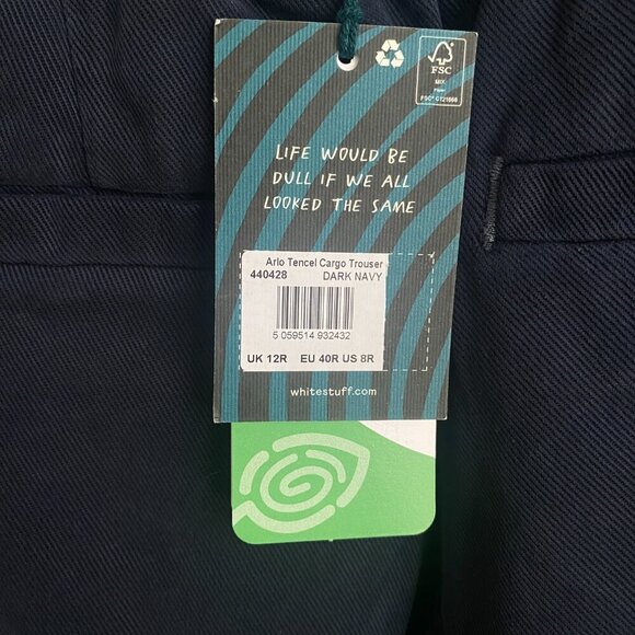 White Stuff Arlo Tencel Cargo Trouser Pant Dark Navy Size 8R - Picture 6 of 14